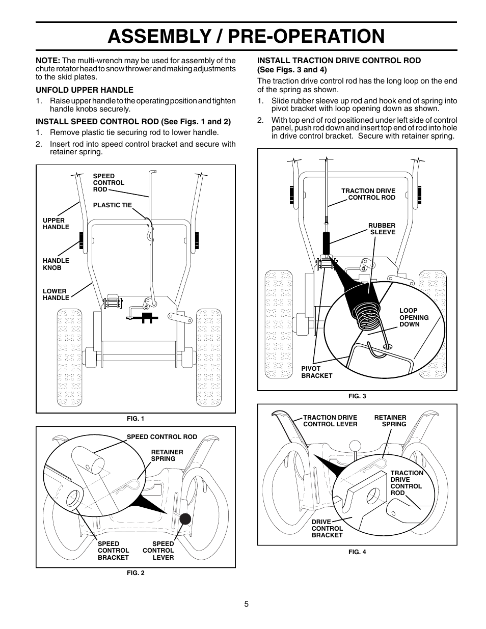 Assembly / pre-operation | Poulan Pro PR8527ES SNOW THROWER User Manual | Page 5 / 20