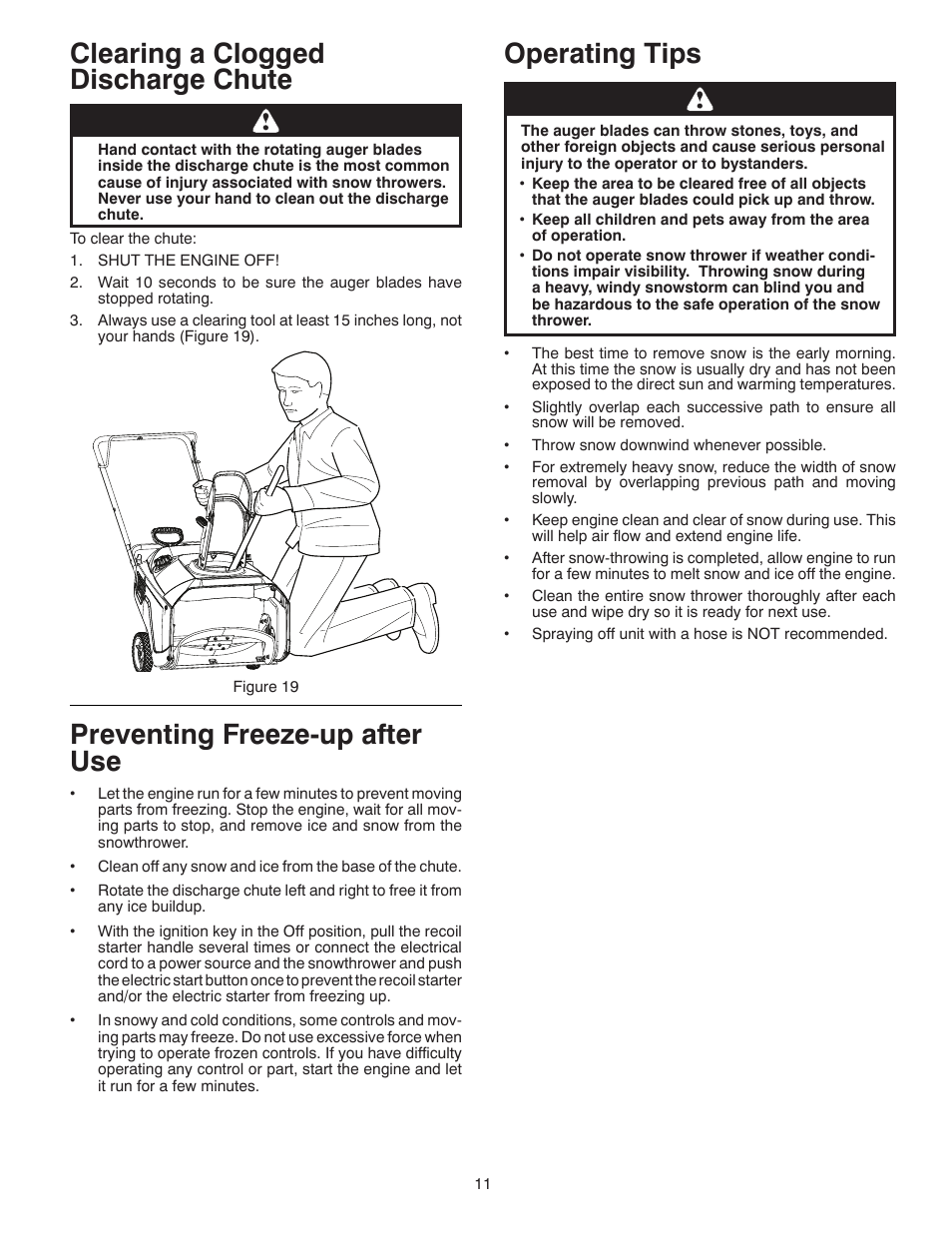 Operating tips | Poulan Pro PP521ES SNOW THROWER User Manual | Page 11 / 32