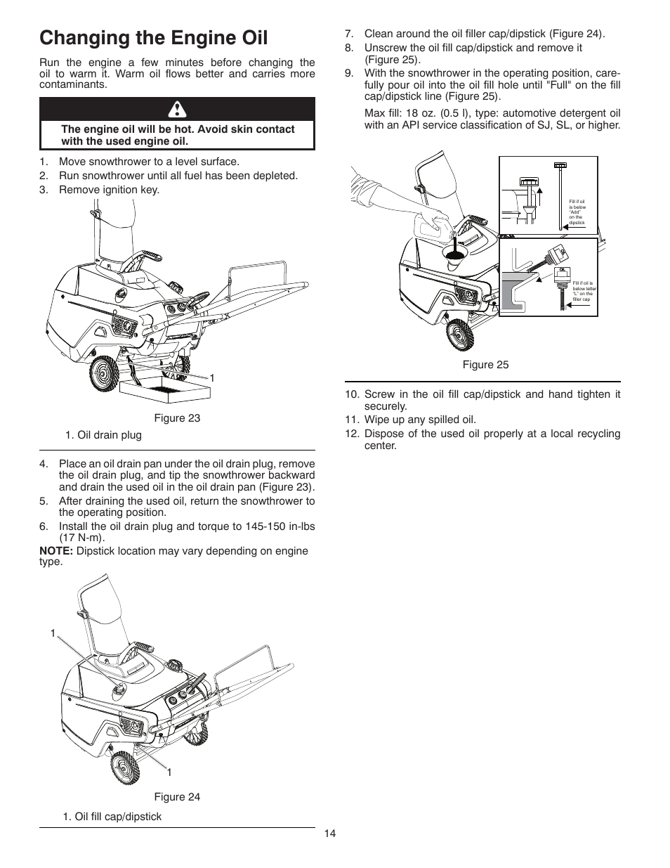 Changing the engine oil | Poulan Pro PP521ES SNOW THROWER User Manual | Page 14 / 32