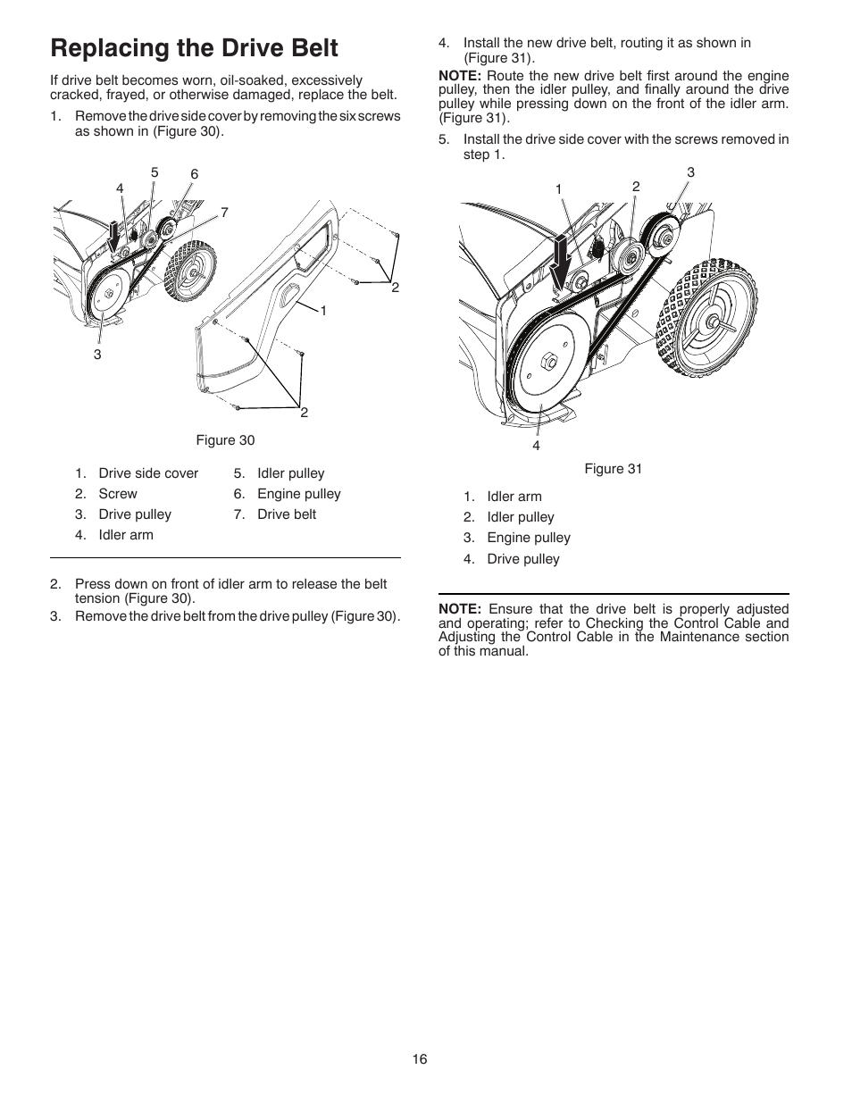 Replacing the drive belt | Poulan Pro PP521ES SNOW THROWER User Manual | Page 16 / 32