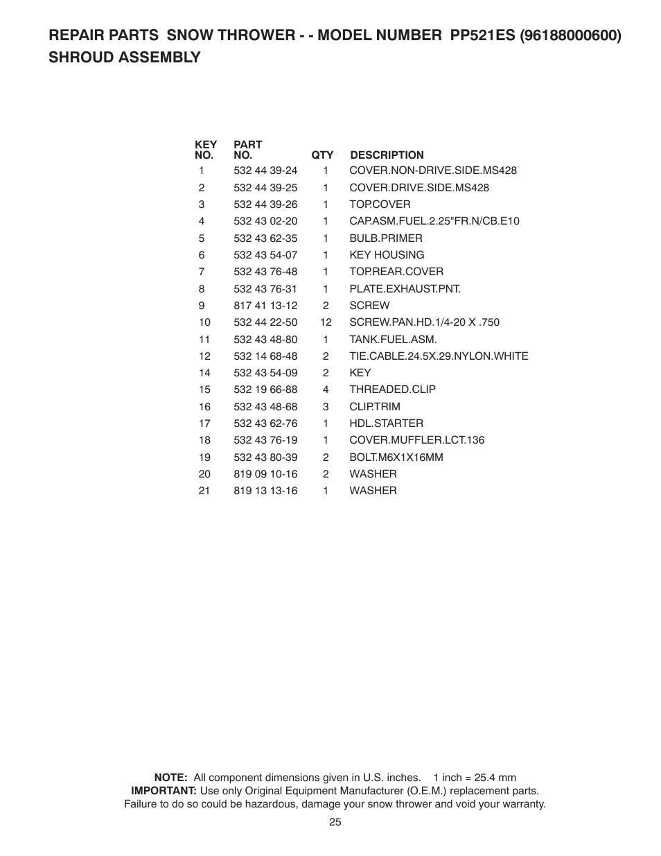 Poulan Pro PP521ES SNOW THROWER User Manual | Page 25 / 32