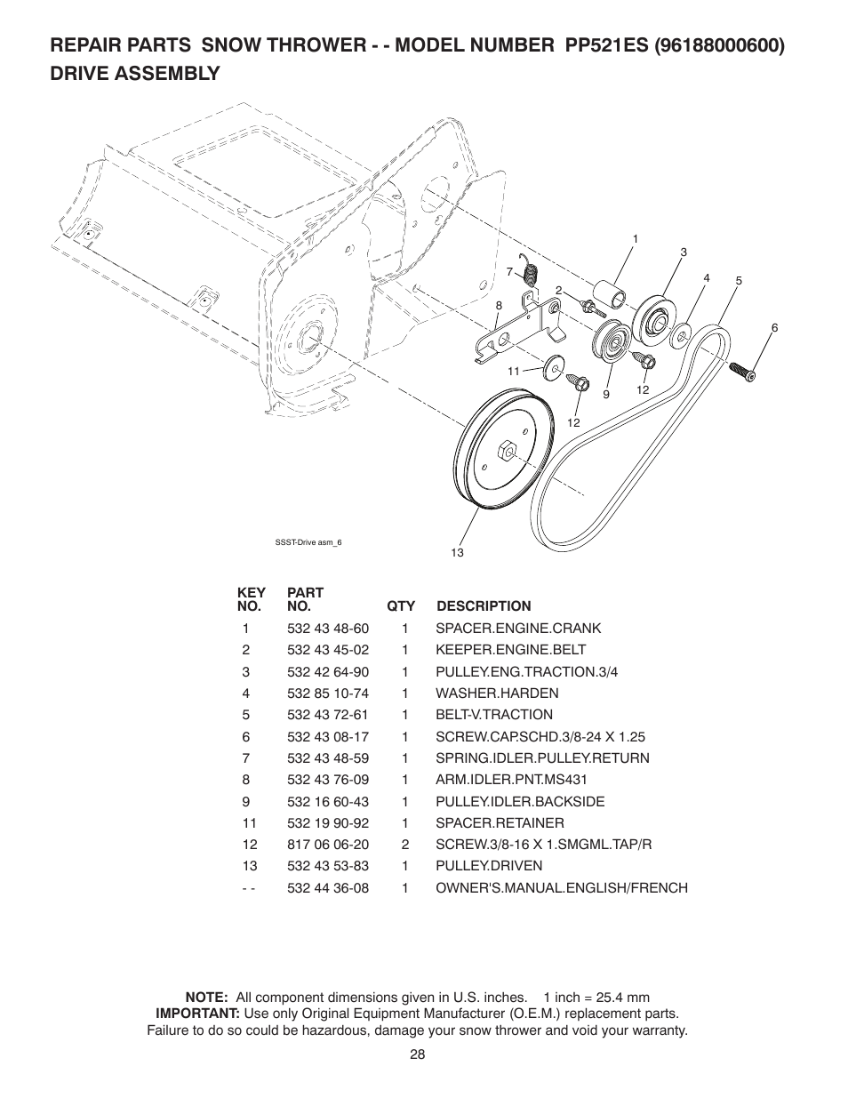Poulan Pro PP521ES SNOW THROWER User Manual | Page 28 / 32