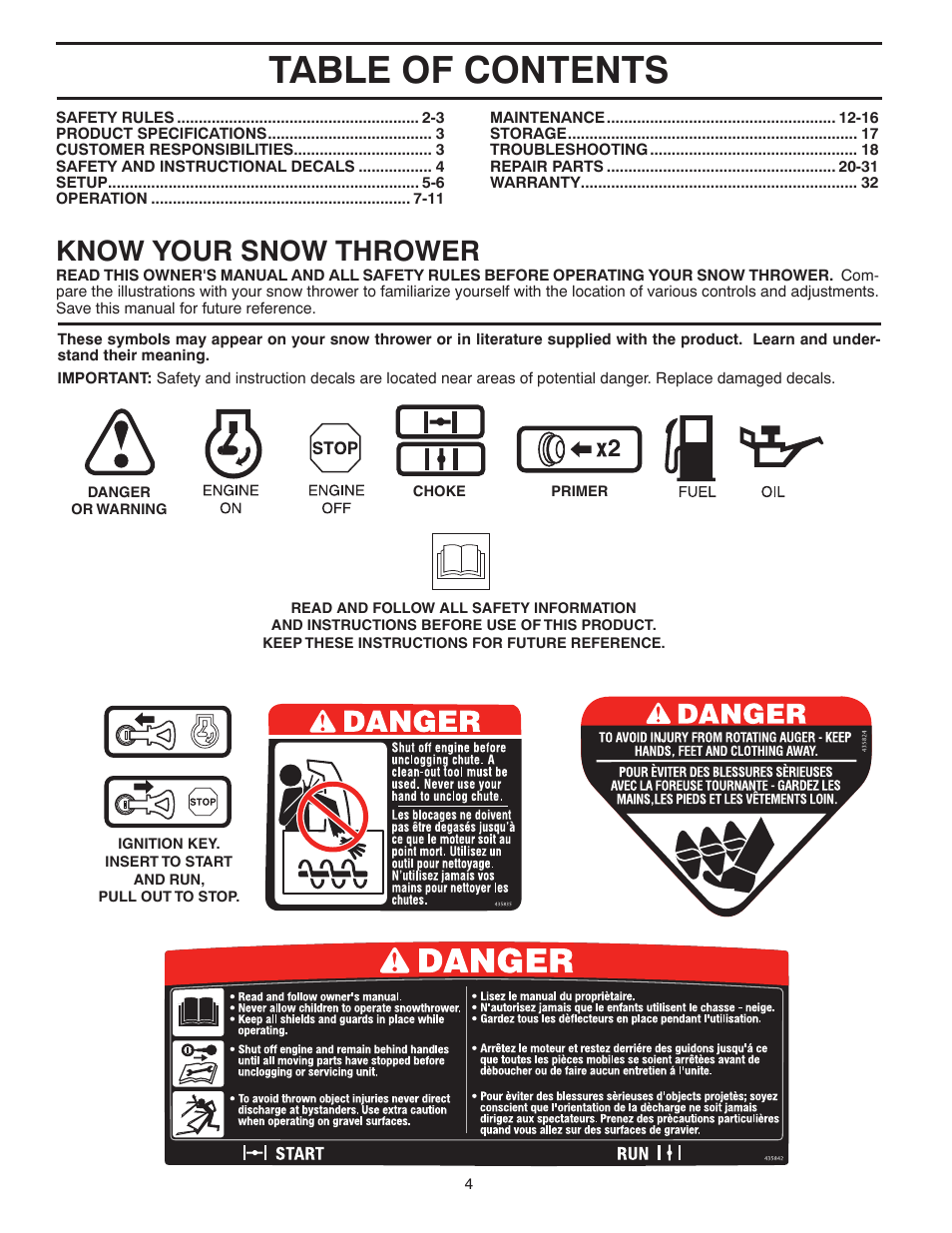 Poulan Pro PP521ES SNOW THROWER User Manual | Page 4 / 32