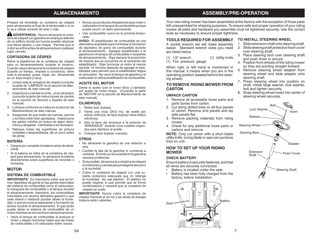 Almacenamiento, Assembly/pre-operation | Poulan Pro PB30 User Manual | Page 7 / 30