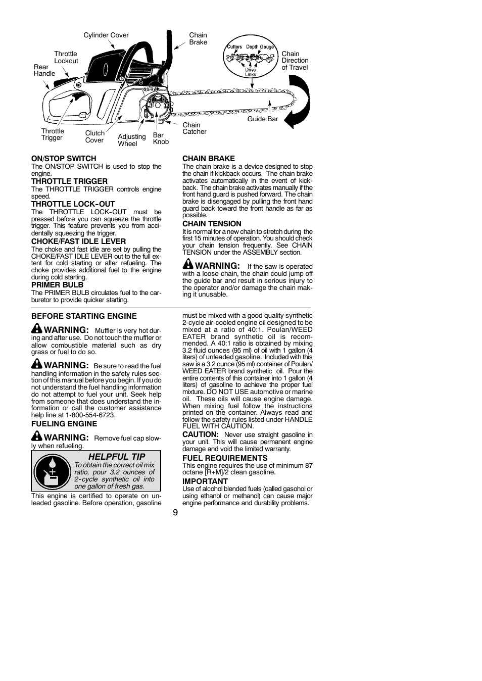 Warning, Helpful tip | Poulan Pro PP4218AVX User Manual | Page 9 / 21