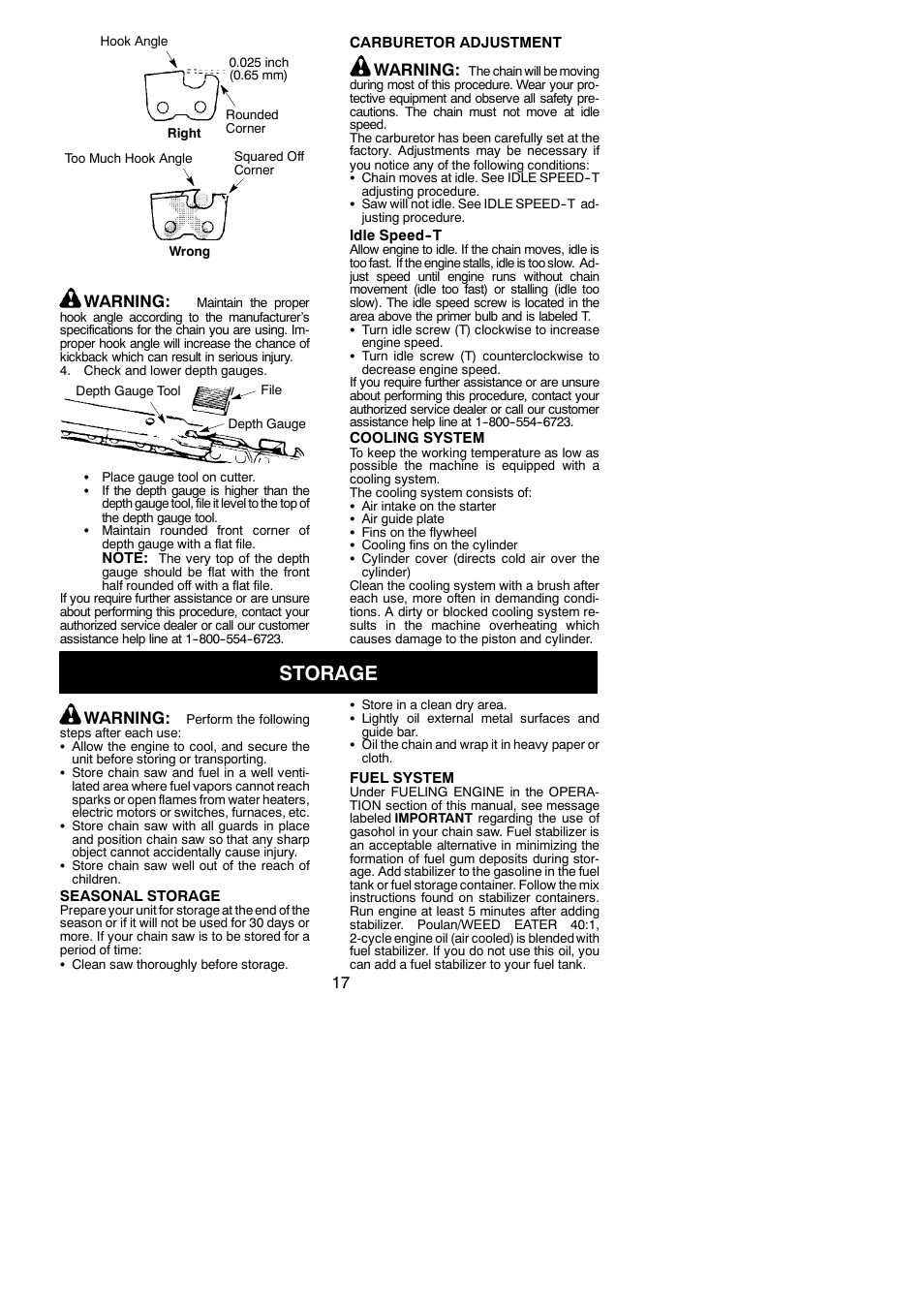Storage, Warning | Poulan Pro PP4218AV User Manual | Page 17 / 20