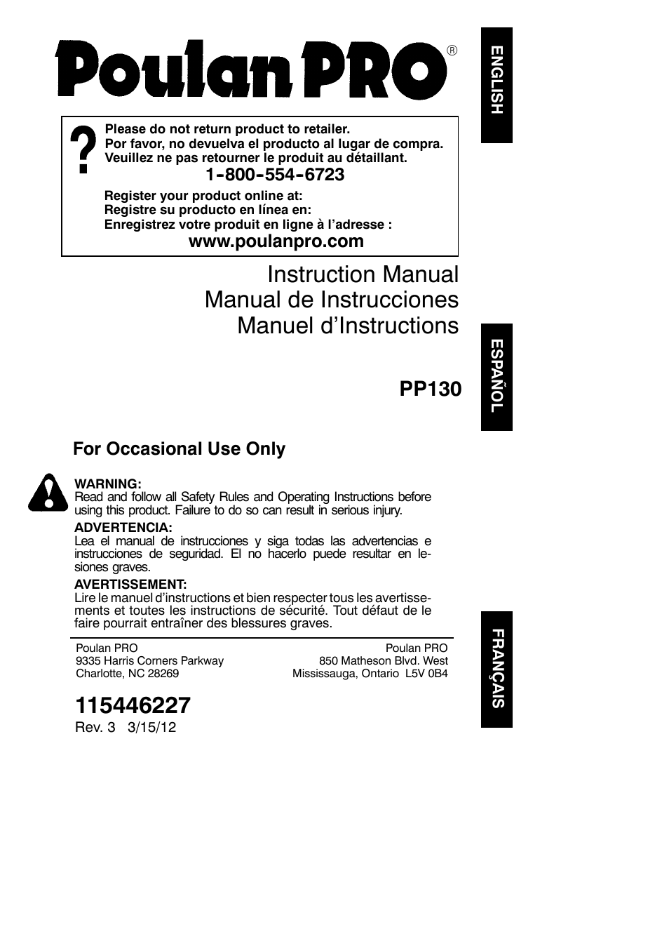 Poulan Pro PP130 User Manual | 60 pages