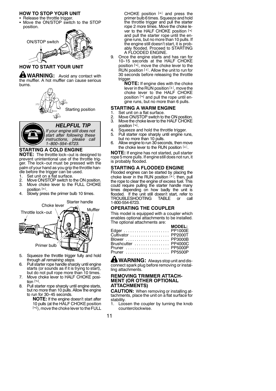 Warning, Helpful tip | Poulan Pro PP130 User Manual | Page 11 / 60