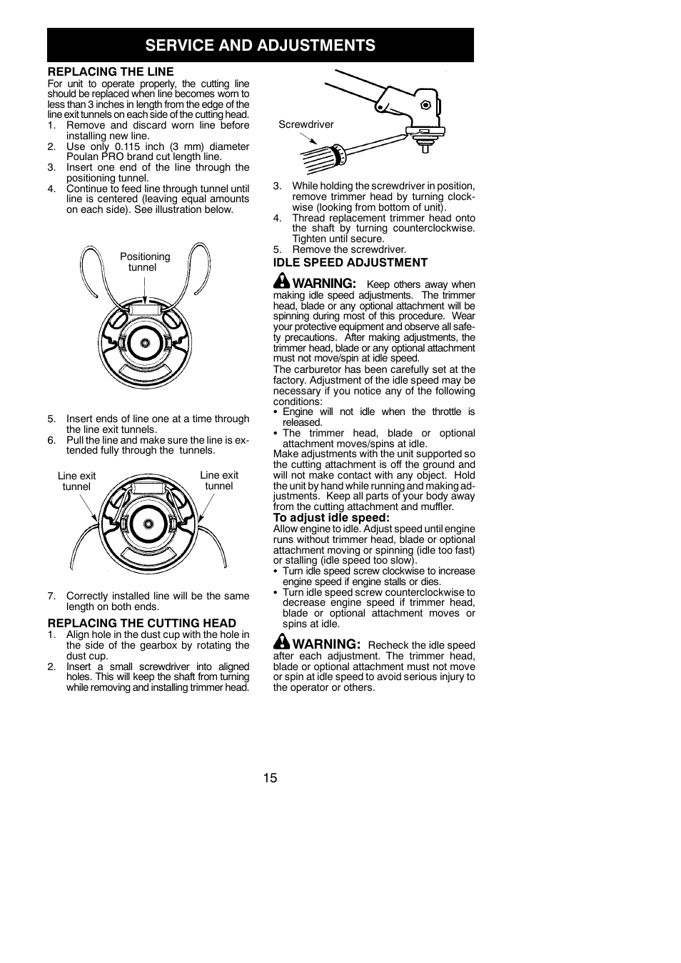 Service and adjustments | Poulan Pro PP130 User Manual | Page 15 / 60