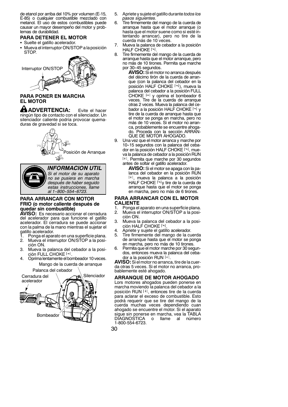 Advertencia, Informacion util | Poulan Pro PP130 User Manual | Page 30 / 60