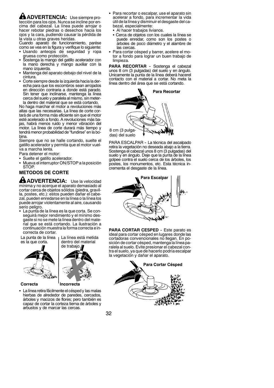 32 advertencia, Advertencia | Poulan Pro PP130 User Manual | Page 32 / 60