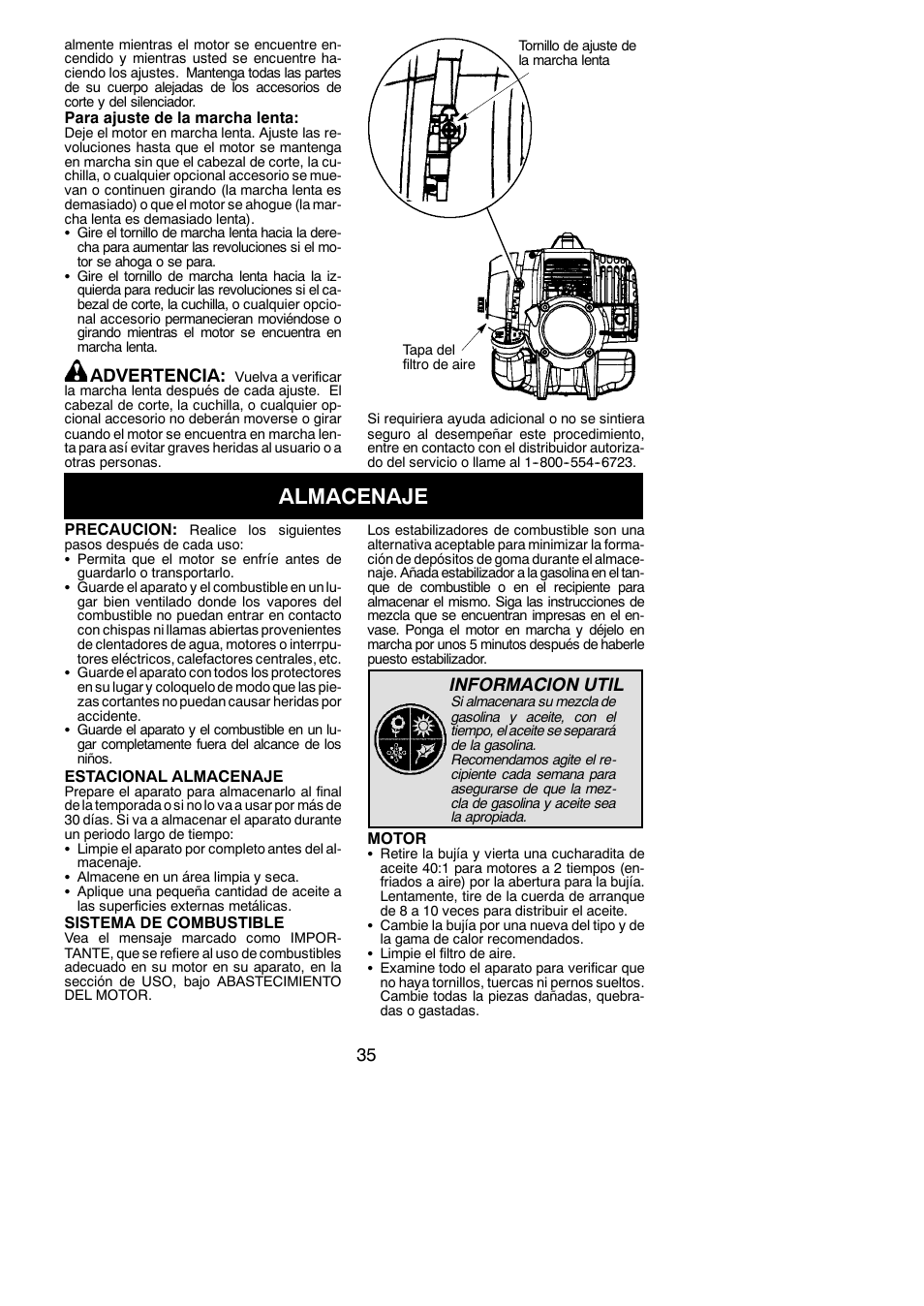 Almacenaje | Poulan Pro PP130 User Manual | Page 35 / 60