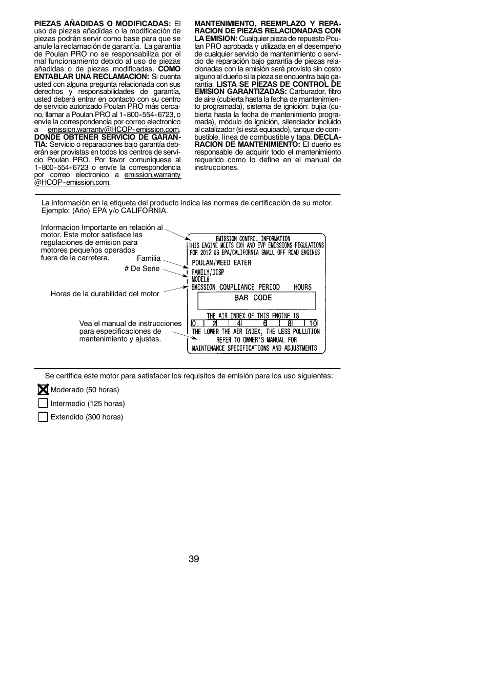 Poulan Pro PP130 User Manual | Page 39 / 60