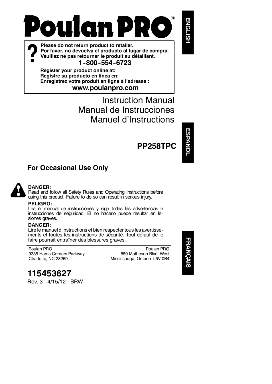 Poulan Pro PP258TPC User Manual | 72 pages