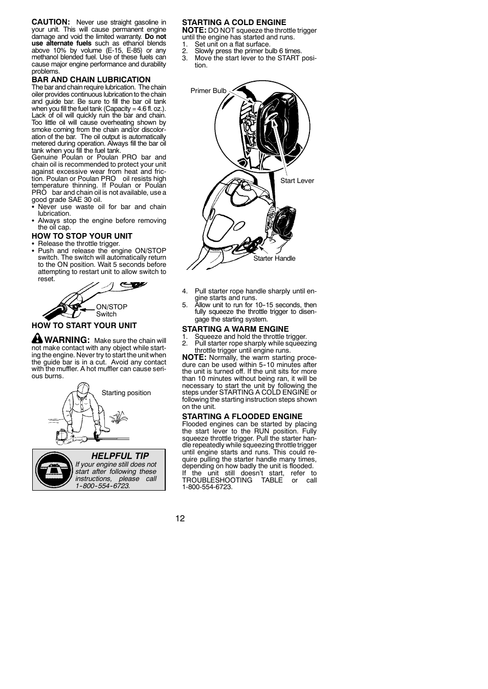 Warning, Helpful tip | Poulan Pro PP258TPC User Manual | Page 12 / 72