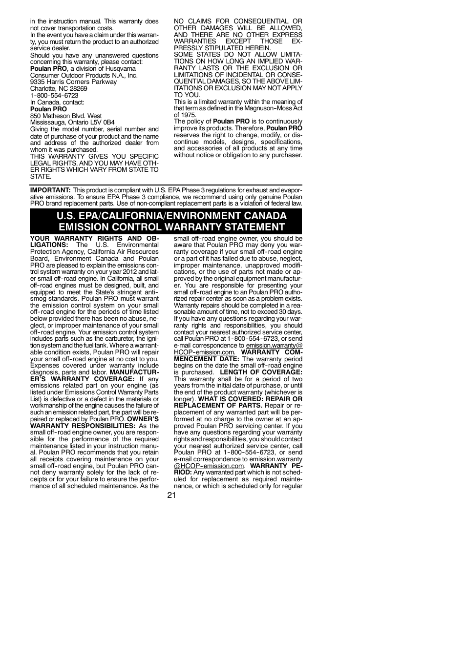 Poulan Pro PP258TPC User Manual | Page 21 / 72