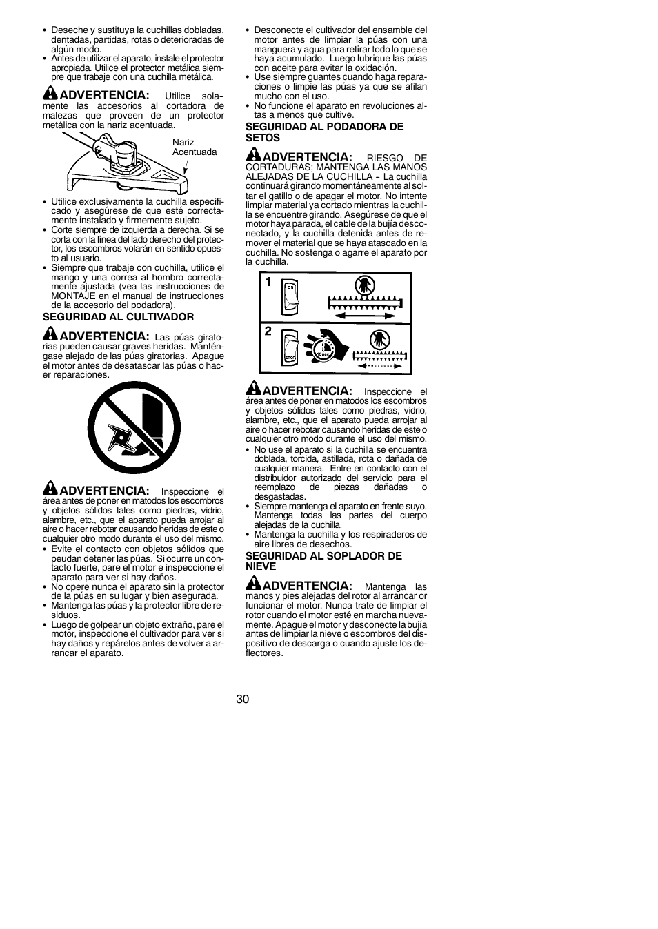 Advertencia | Poulan Pro PP258TPC User Manual | Page 30 / 72