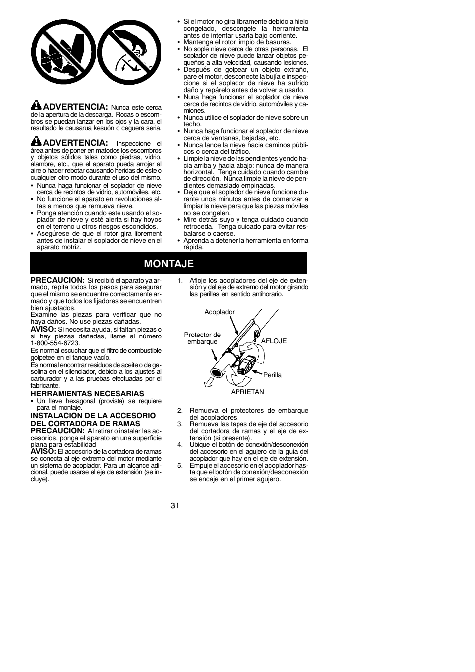 Montaje, 31 advertencia, Advertencia | Poulan Pro PP258TPC User Manual | Page 31 / 72