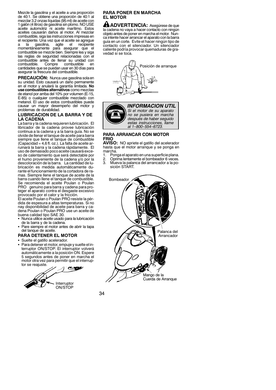 Advertencia, Informacion util | Poulan Pro PP258TPC User Manual | Page 34 / 72