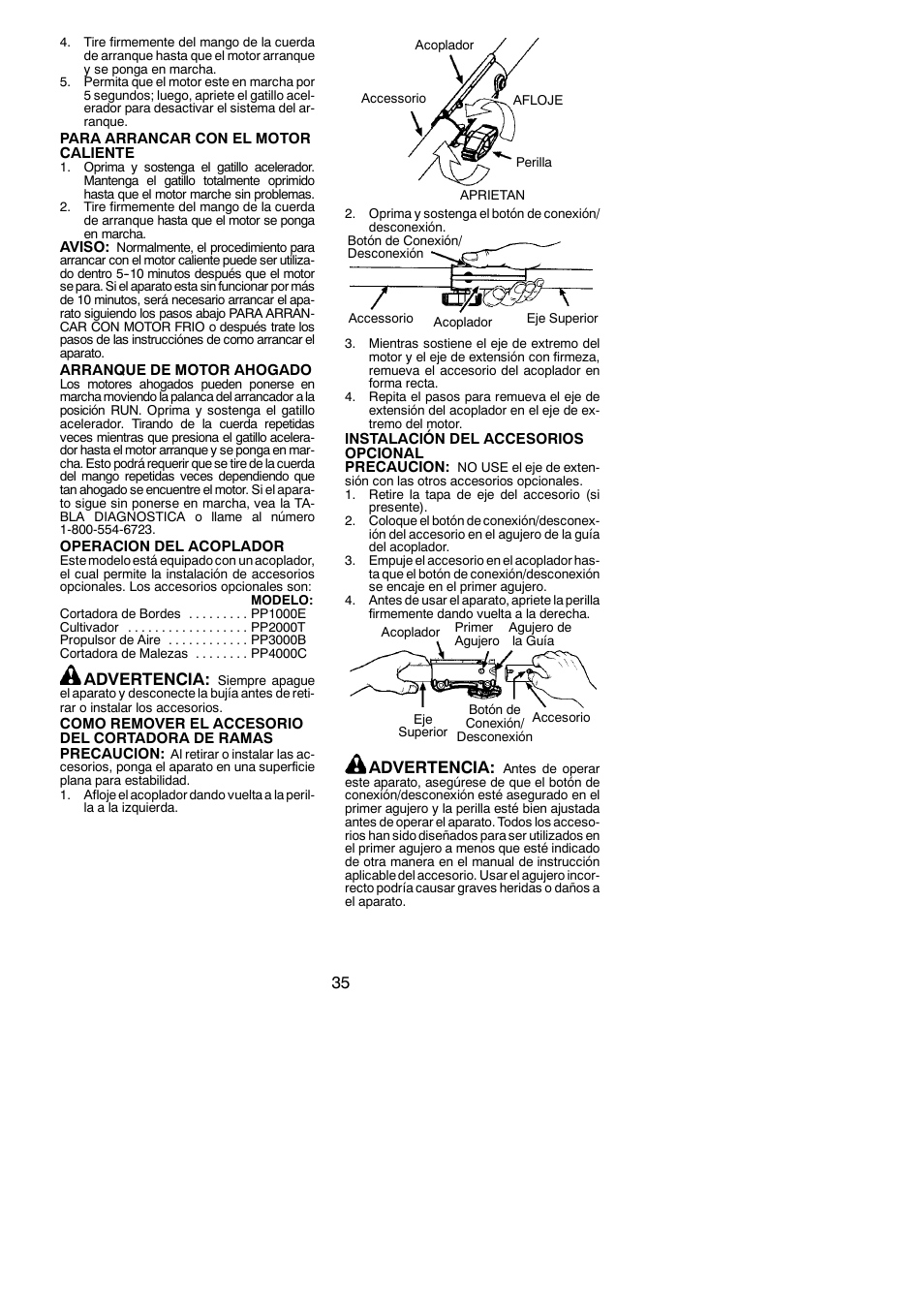 Advertencia | Poulan Pro PP258TPC User Manual | Page 35 / 72