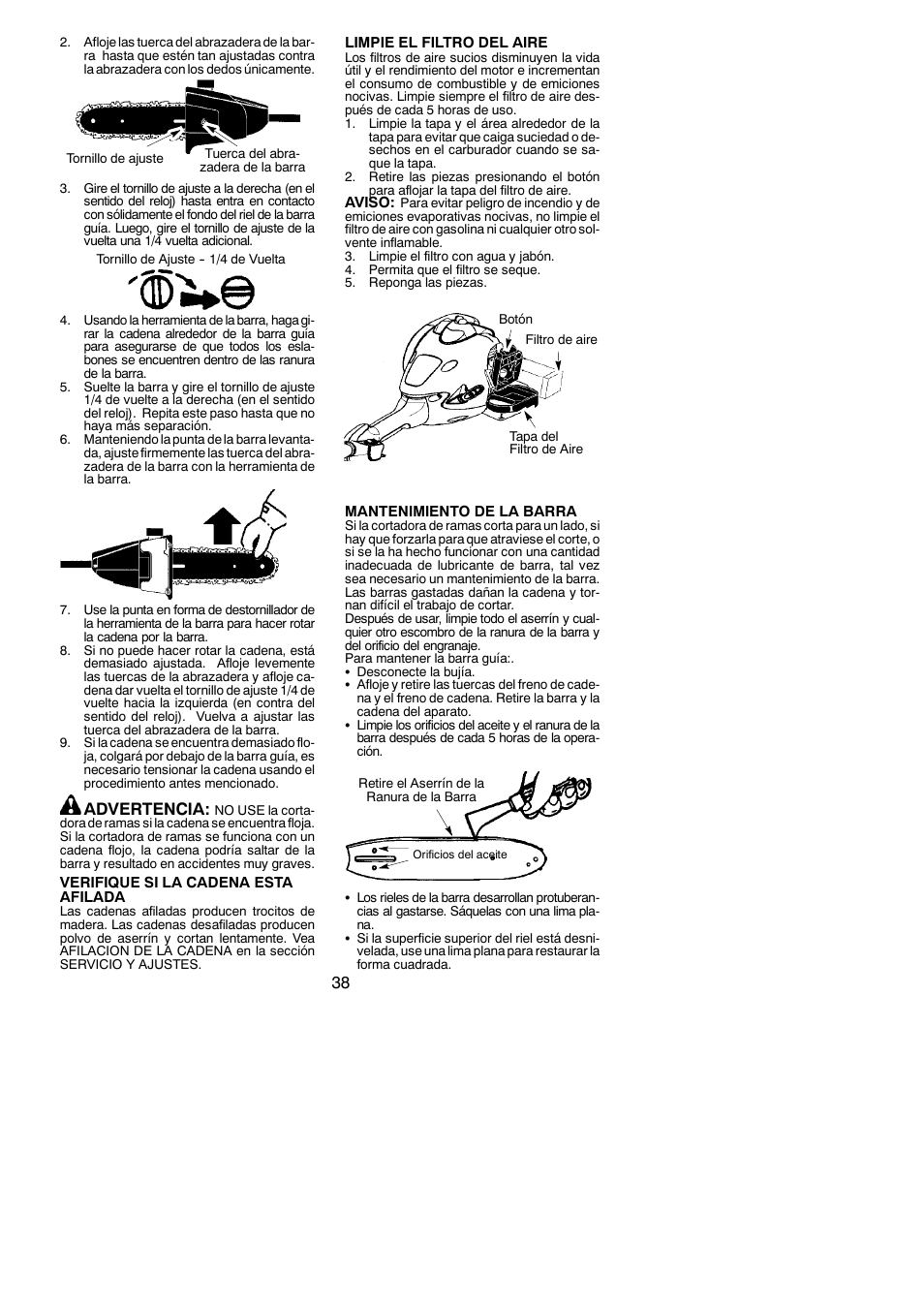 Advertencia | Poulan Pro PP258TPC User Manual | Page 38 / 72