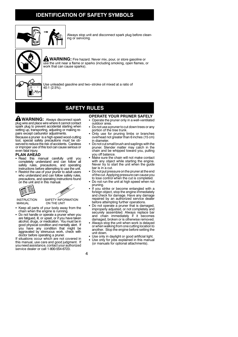 Identification of safety symbols, Safety rules, Warning | Poulan Pro PP258TPC User Manual | Page 4 / 72