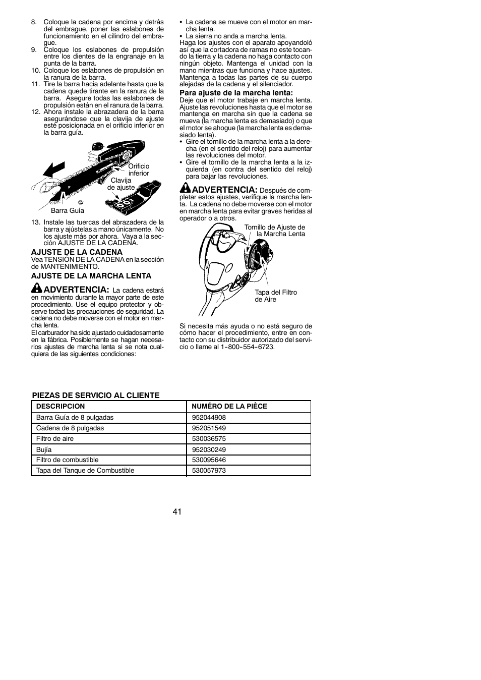 Advertencia | Poulan Pro PP258TPC User Manual | Page 41 / 72