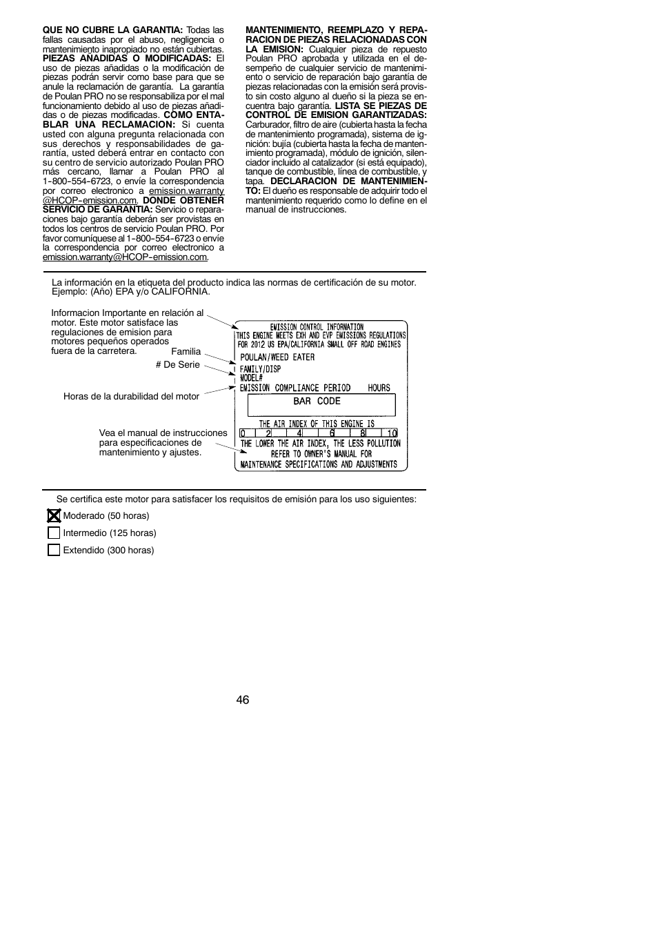 Poulan Pro PP258TPC User Manual | Page 46 / 72