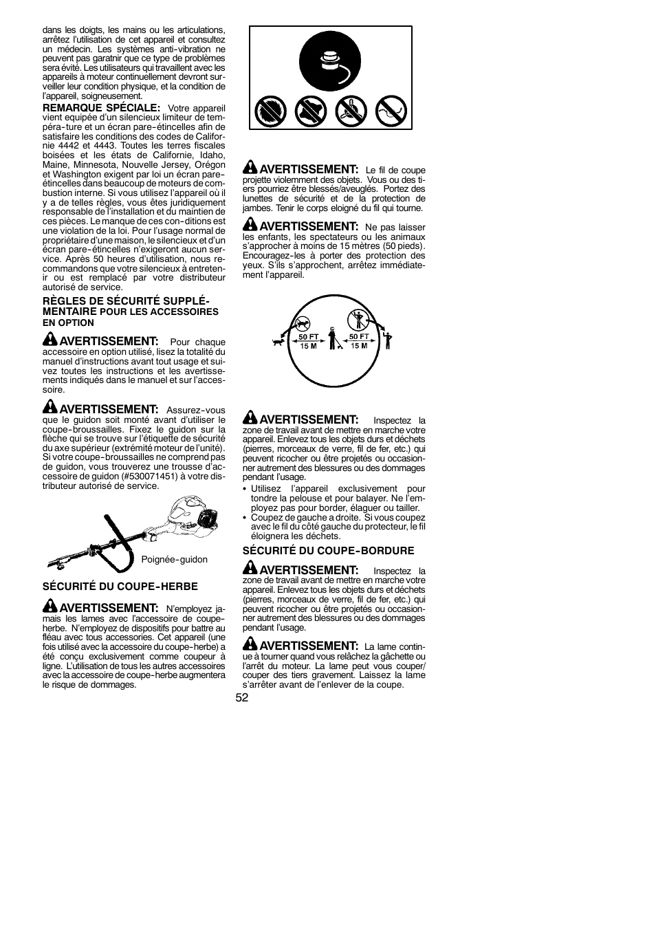 Avertissement | Poulan Pro PP258TPC User Manual | Page 52 / 72