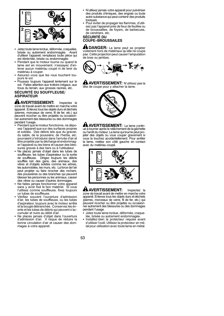 Avertissement, Danger | Poulan Pro PP258TPC User Manual | Page 53 / 72