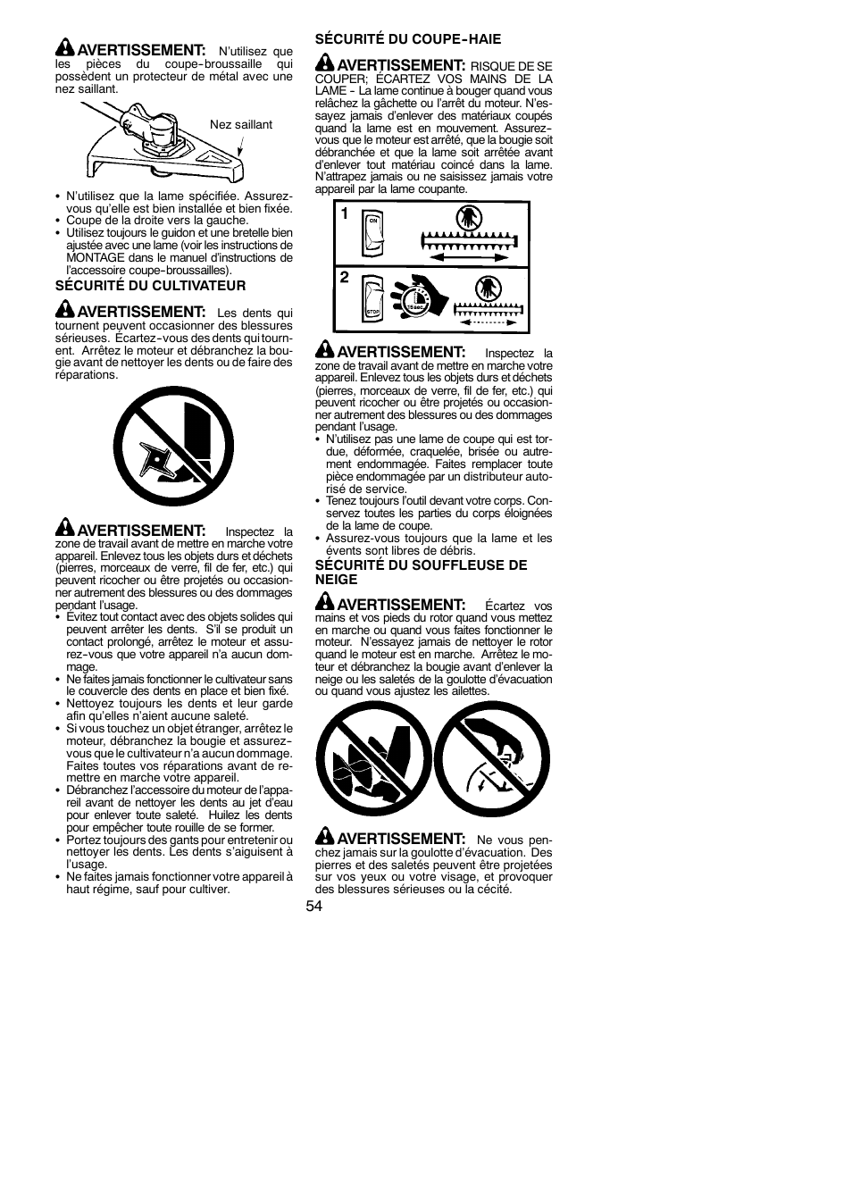 54 avertissement, Avertissement | Poulan Pro PP258TPC User Manual | Page 54 / 72