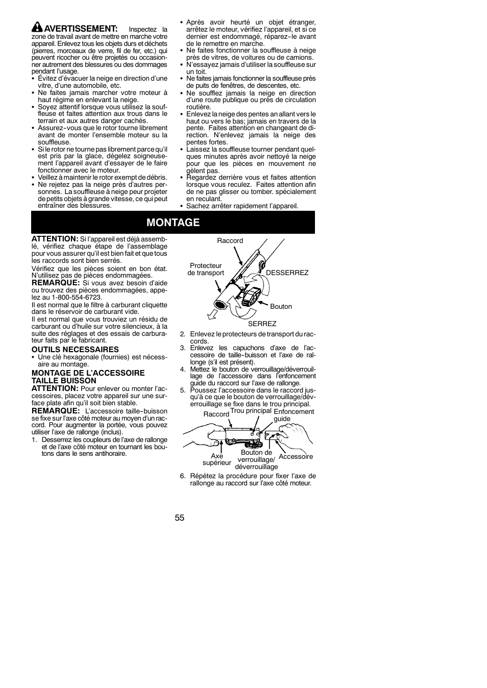 Montage, 55 avertissement | Poulan Pro PP258TPC User Manual | Page 55 / 72