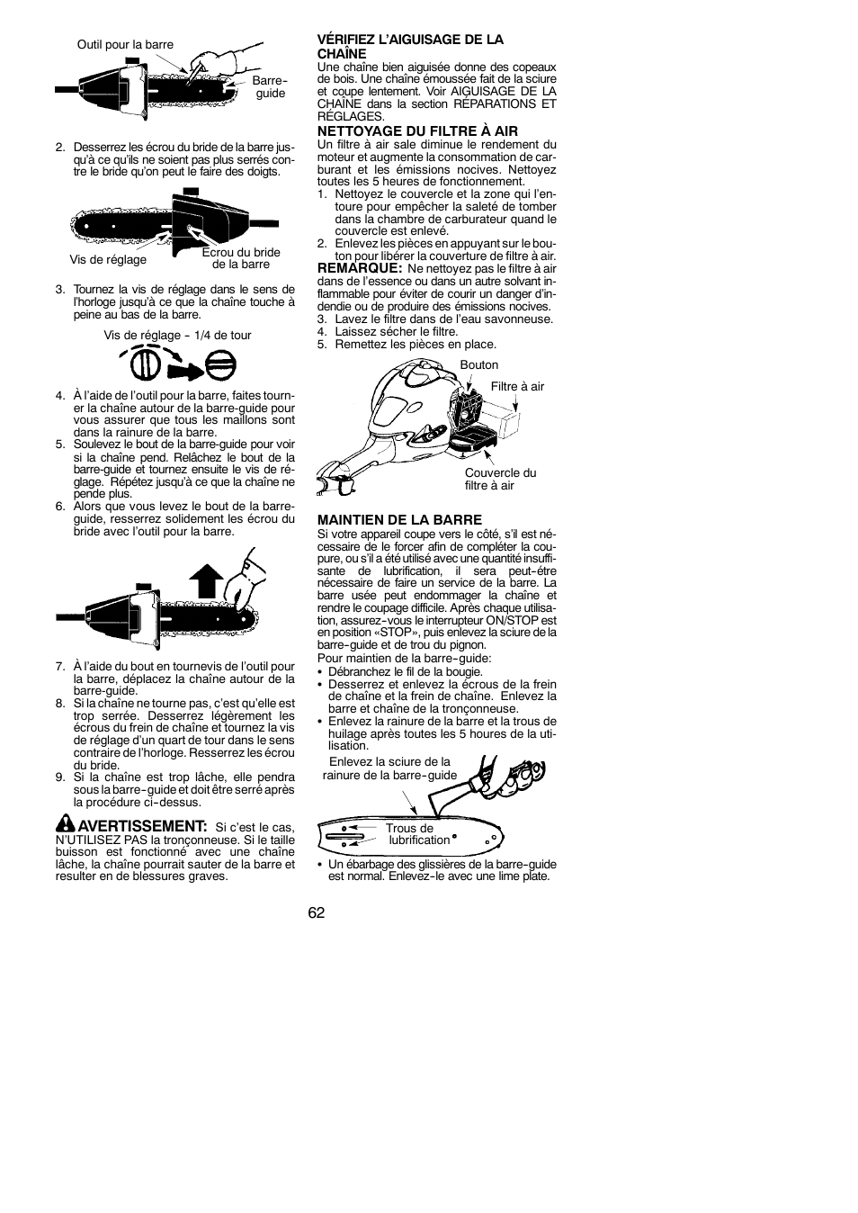Avertissement | Poulan Pro PP258TPC User Manual | Page 62 / 72