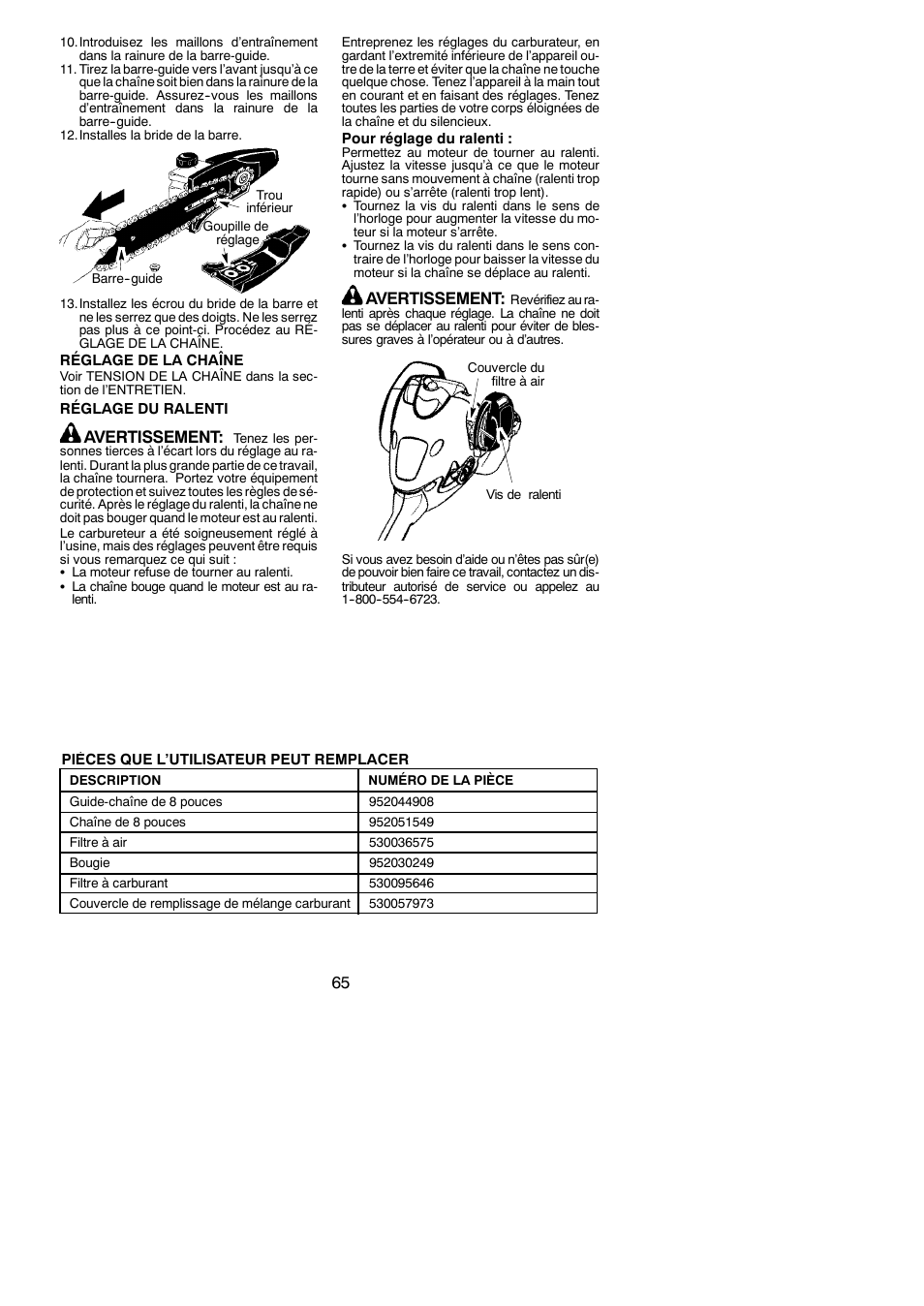 Avertissement | Poulan Pro PP258TPC User Manual | Page 65 / 72