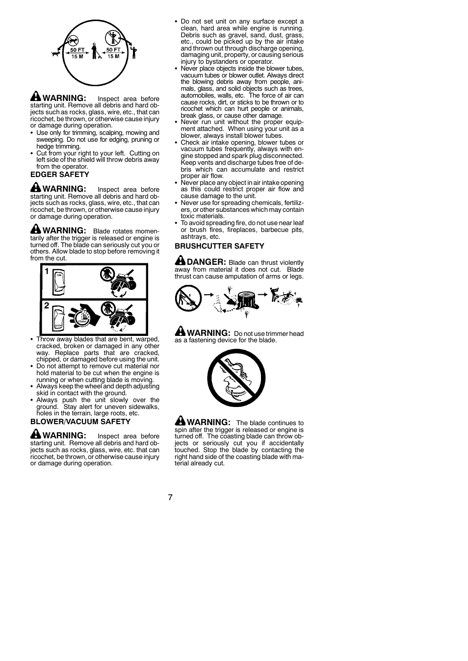 7warning, Warning, Danger | Poulan Pro PP258TPC User Manual | Page 7 / 72