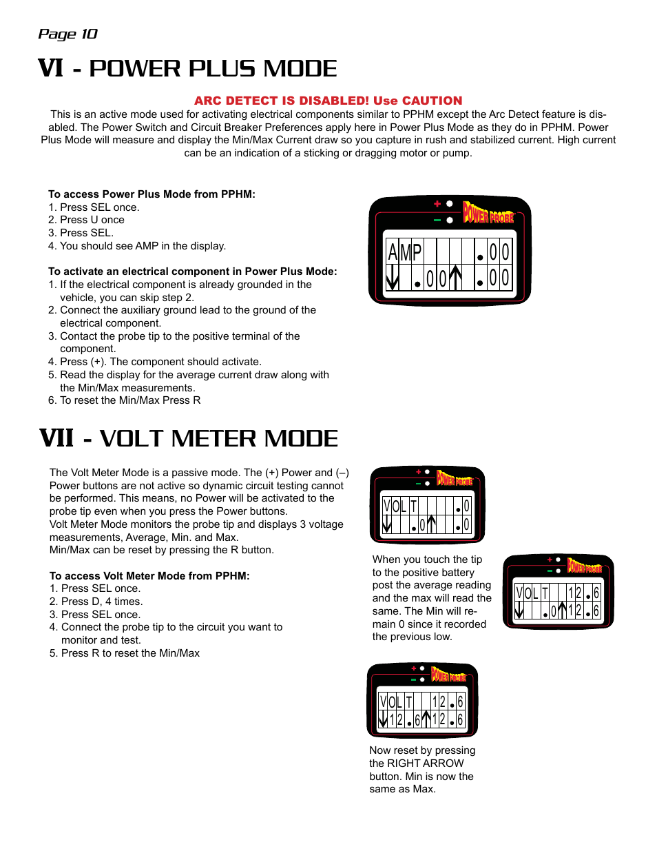 Vi - power plus mode, Vii - volt meter mode | Power Probe The Hook User Manual | Page 10 / 20