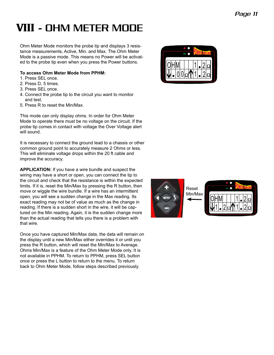 Viii - ohm meter mode | Power Probe The Hook User Manual | Page 11 / 20