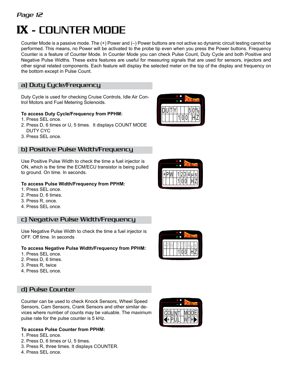 Ix - counter mode | Power Probe The Hook User Manual | Page 12 / 20