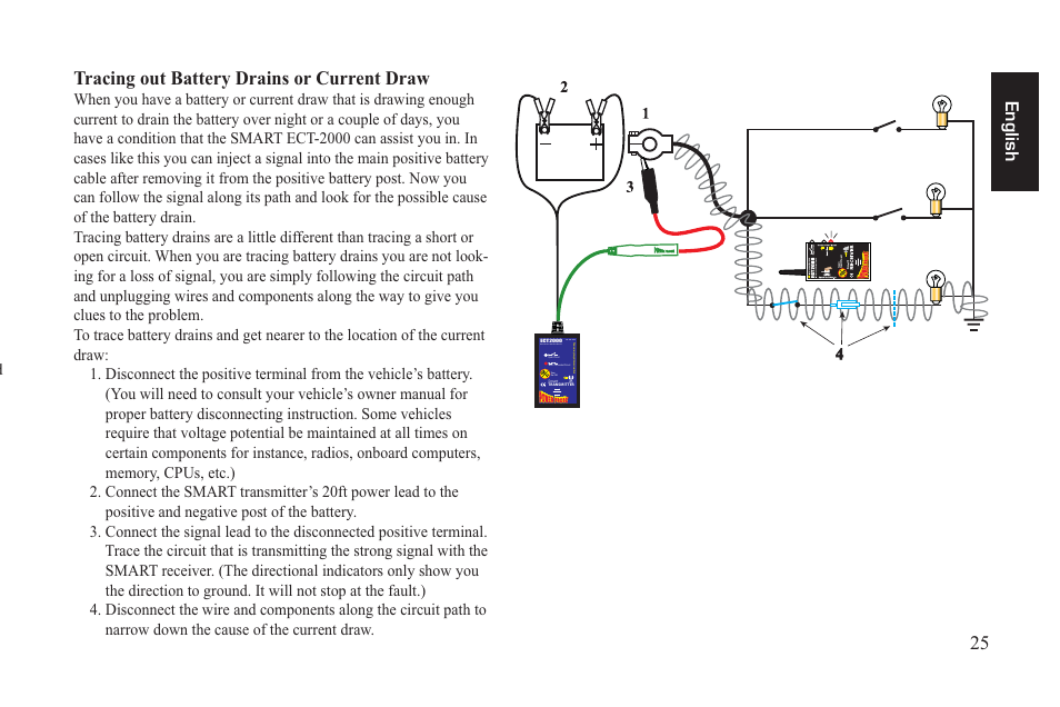 Ect2000_25.eps, 25 tracing out battery drains or current draw, English | 12 - 42 volt, Electronic circuit tracer | Power Probe ECT 2000 User Manual | Page 25 / 27