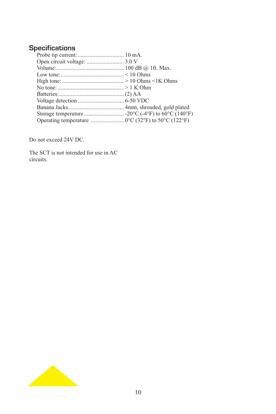 Screaming_eng_span_10.eps, Specifications | Power Probe PPCT - Continuity Tester User Manual | Page 10 / 20