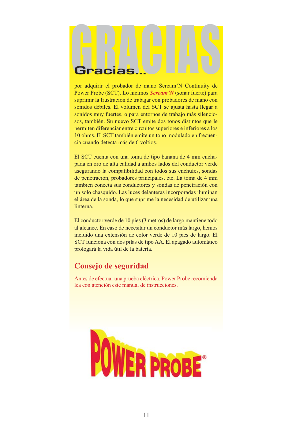 Screaming_eng_span_11.eps, Gracias | Power Probe PPCT - Continuity Tester User Manual | Page 11 / 20