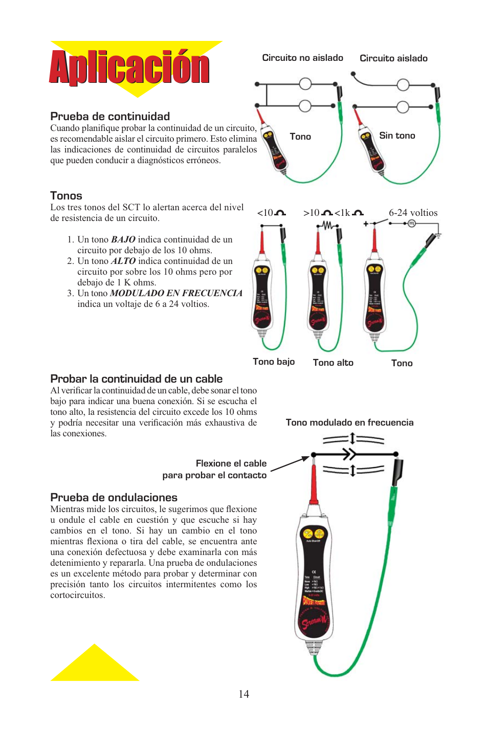 Screaming_eng_span_14.eps, Aplicación | Power Probe PPCT - Continuity Tester User Manual | Page 14 / 20
