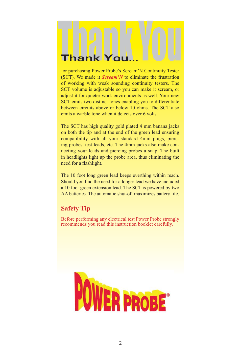 Screaming_eng_span_2.eps | Power Probe PPCT - Continuity Tester User Manual | Page 2 / 20