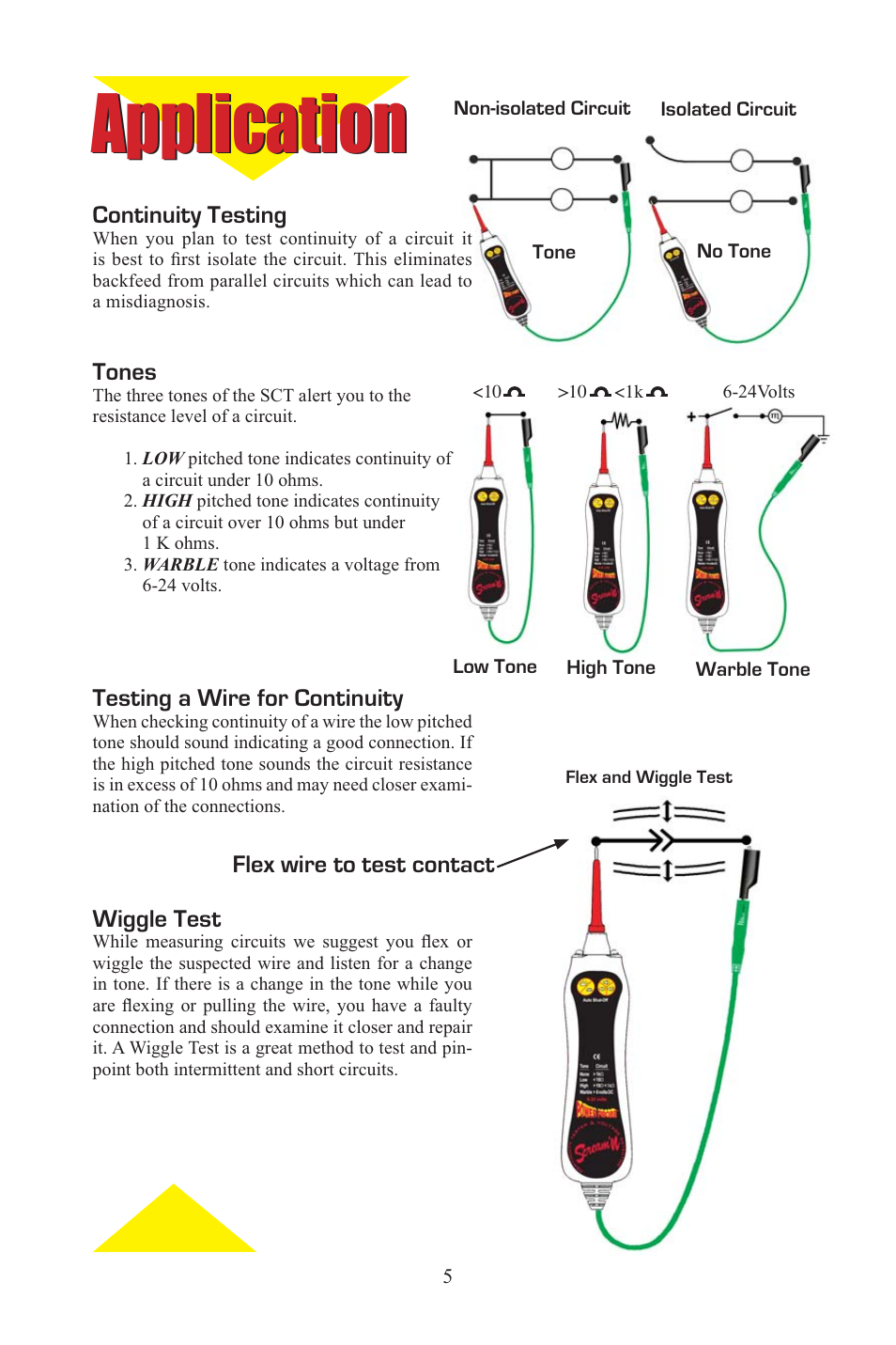 Screaming_eng_span_5.eps, Application | Power Probe PPCT - Continuity Tester User Manual | Page 5 / 20