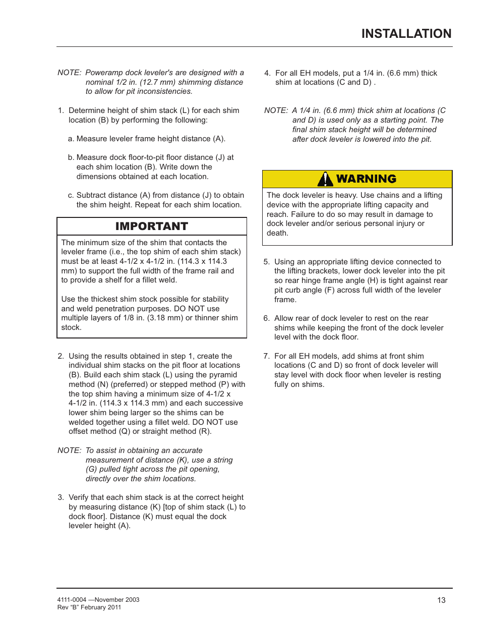 Installation, Important | Poweramp EH SERIES HYDRAULIC User Manual | Page 15 / 52