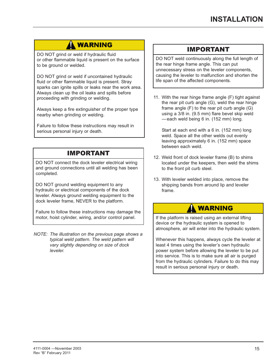 Installation, Important | Poweramp EH SERIES HYDRAULIC User Manual | Page 17 / 52
