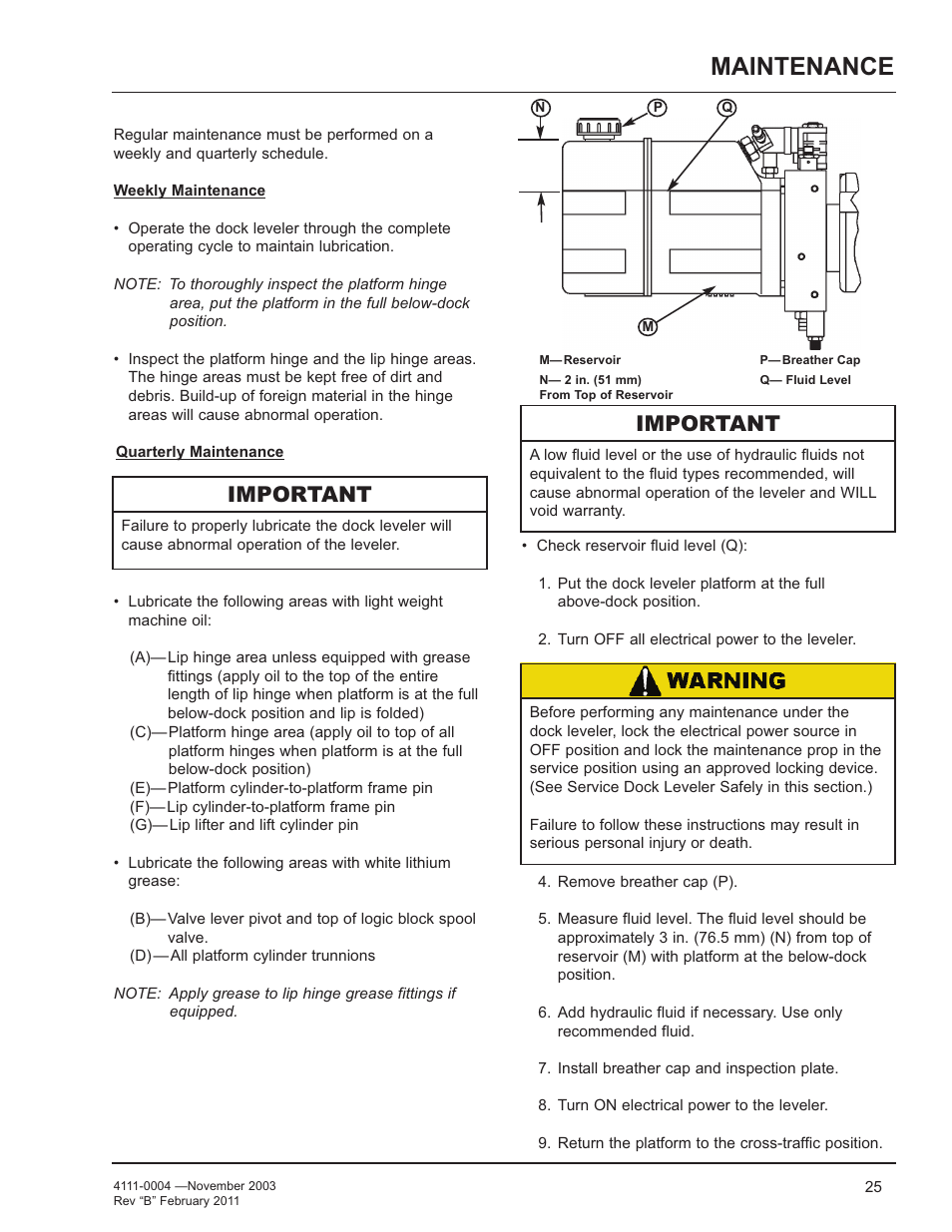 Maintenance, Important | Poweramp EH SERIES HYDRAULIC User Manual | Page 27 / 52