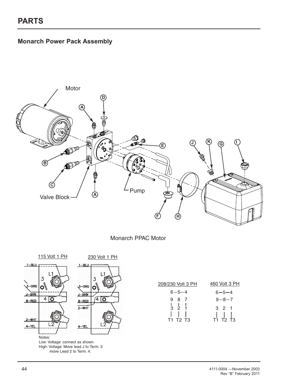 Parts, Monarch power pack assembly | Poweramp EH SERIES HYDRAULIC User Manual | Page 46 / 52