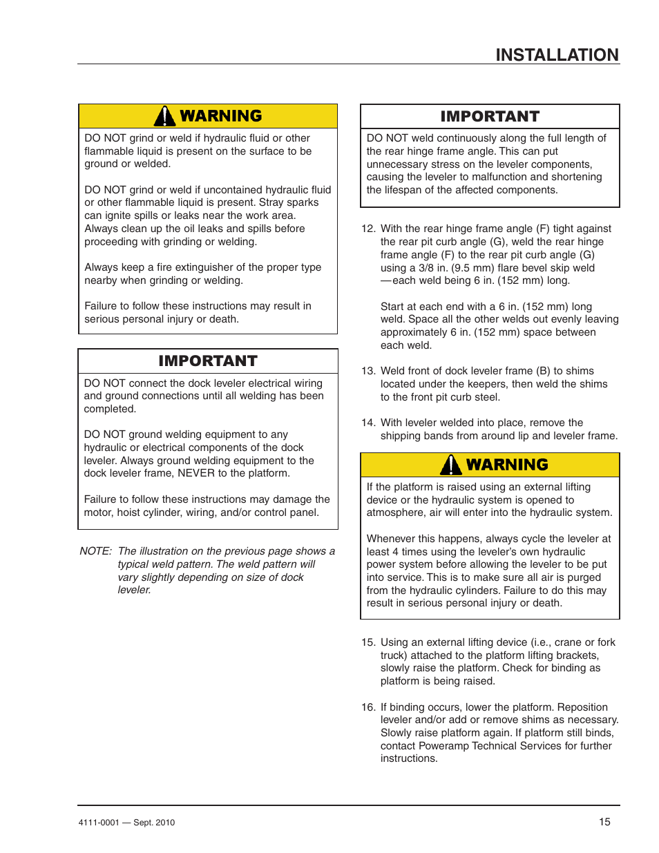 Installation, Important | Poweramp PR SERIES HYDRAULIC User Manual | Page 17 / 56