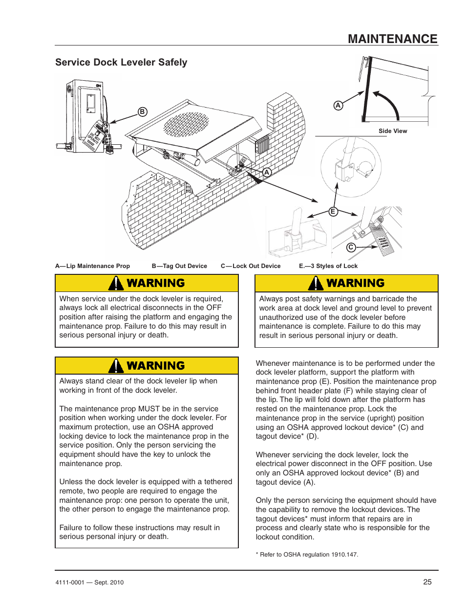 Maintenance, Service dock leveler safely | Poweramp PR SERIES HYDRAULIC User Manual | Page 27 / 56